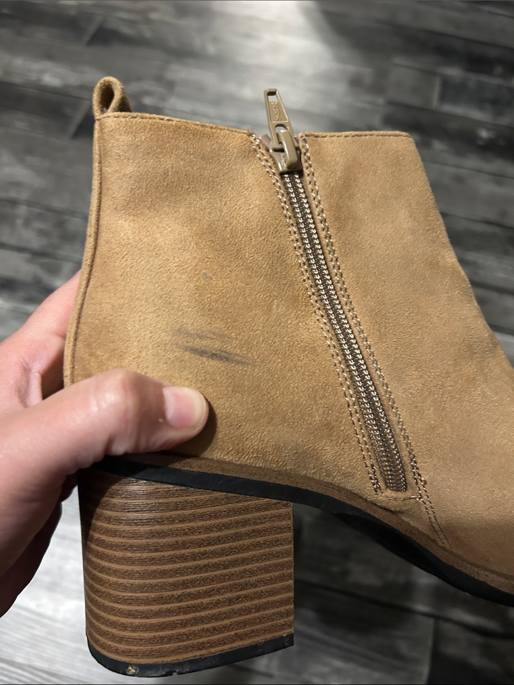White Mountain Tan Suede Ankle Booties with Side Zip - Picture 5 of 6